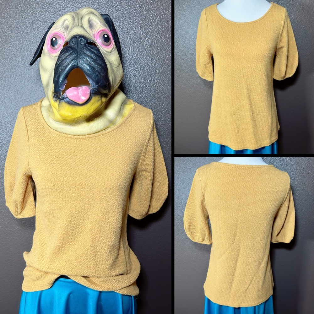 GREEN ENVELOPE, mustard, puff sleeve blouse!!